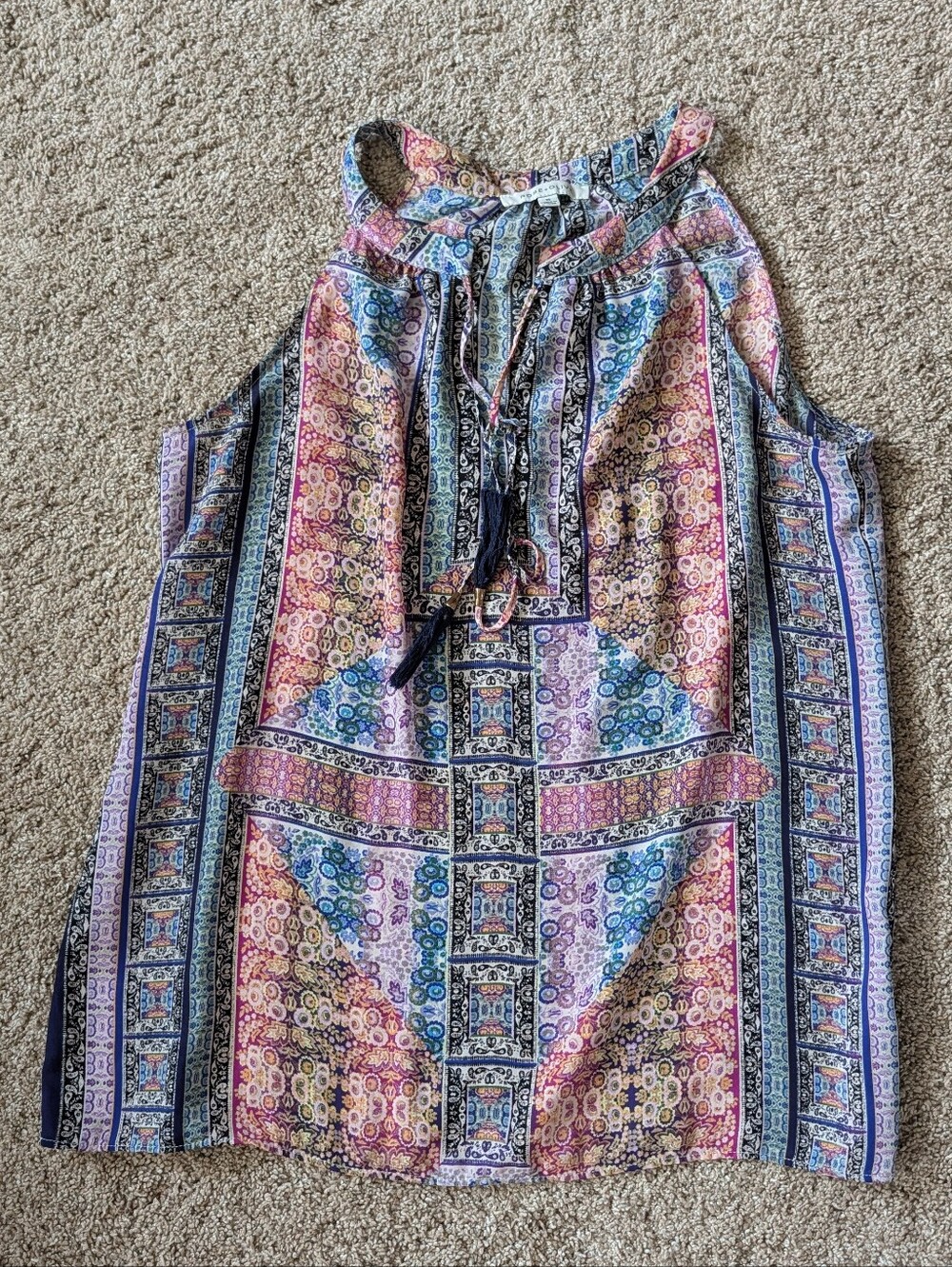 Rose & Olive Boho Printed Sleeveless Halter Top - Multi Color Medium